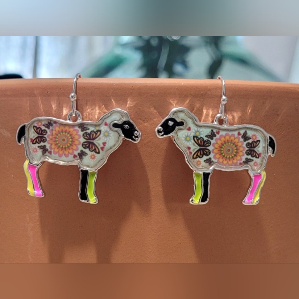 Colorful Mosaic Boho Sheep Earrings New